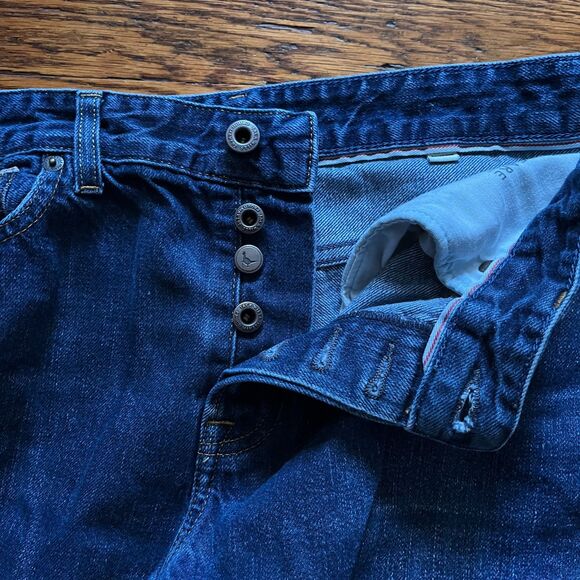Jack Wills Selvedge Jeans Men 32x27 Dark Wash Blue Button Fly Hipster Cropped - Picture 5 of 11